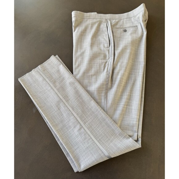 Tre Vero Modern Fit dress pants Flat Front Tuxedo Striped size 42L Gray Unhemmed
